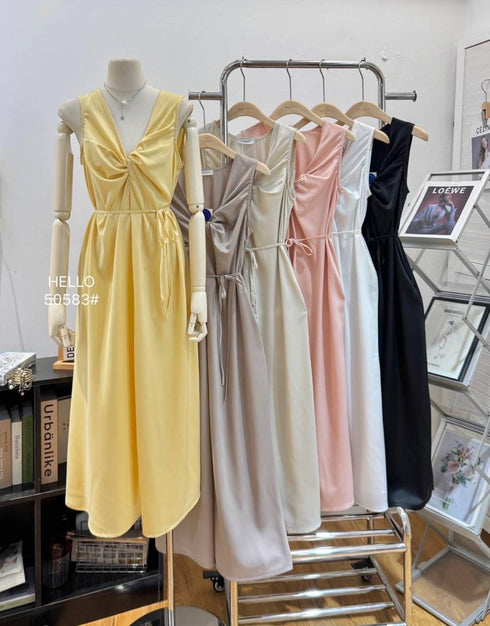 Sleeveless V-Neck Twist Knot Midi Dress